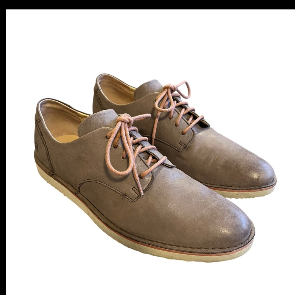 BORN Mens 11 Todd $119 Taupe Leather Oxford Dress Shoes Lace Up Sneaker Gray EUC